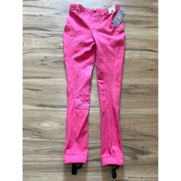 TuffRider Riding Jods Girls 16 Pink Embroidered Pull-On Outdoor NWT Equestrian - Picture 1 of 8